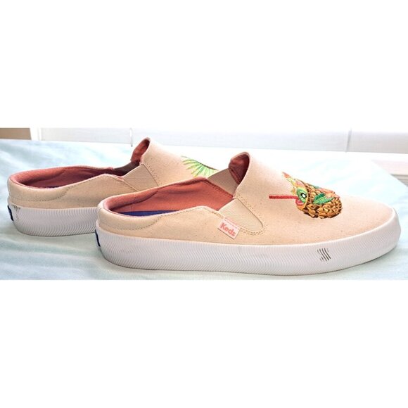 Keds Women's Softerra Size 9 Beige Slip Ons Embroidered Tropical Cocktails - Picture 6 of 9